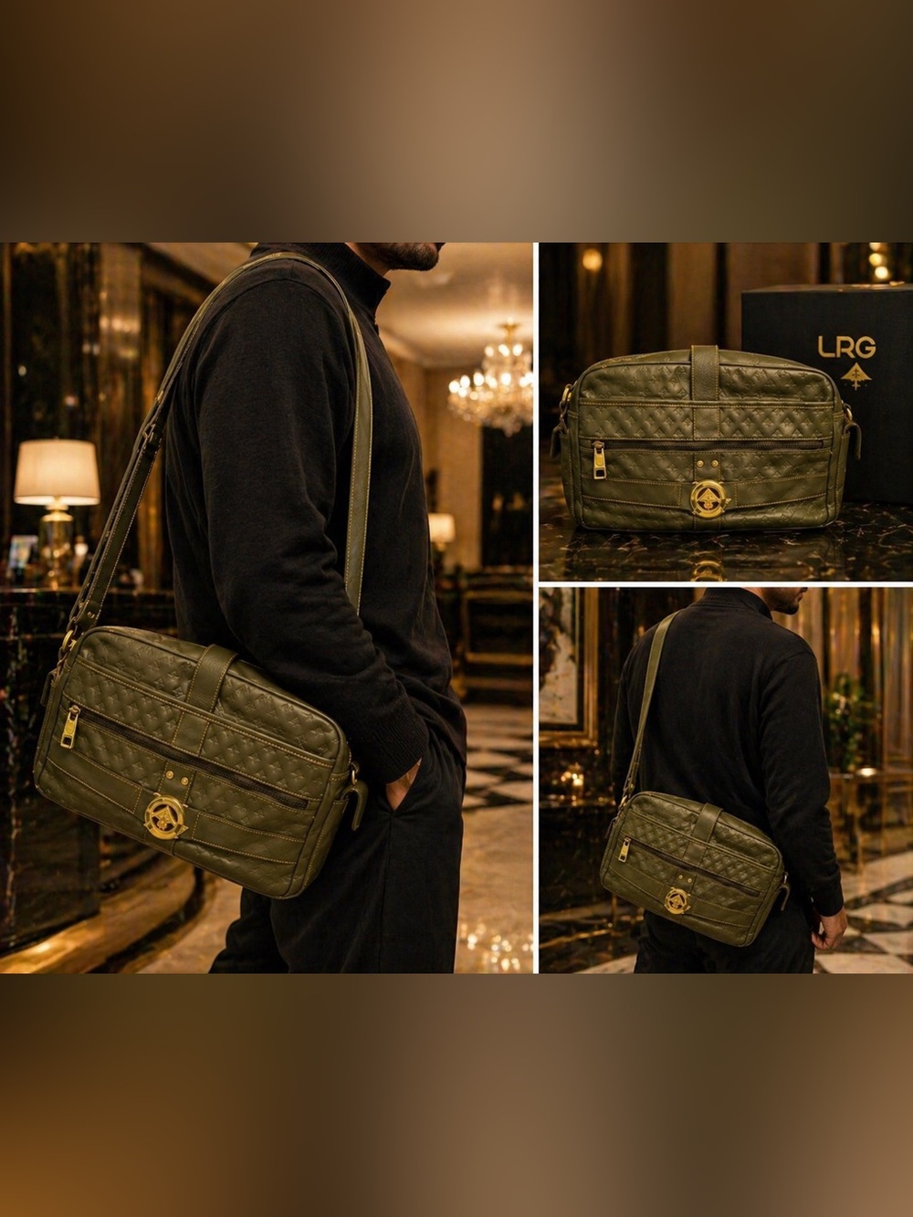 LRG Genuine Leather Messenger Bag / Crossbody – Rare Olive Green